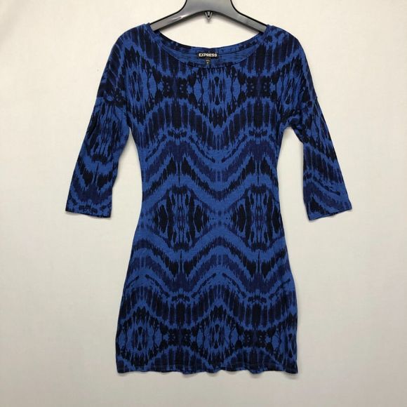 Express Women 3/4 Sleeve Cotton Blend Boho Dress Size Small Blue M124 -20 - Picture 1 of 12